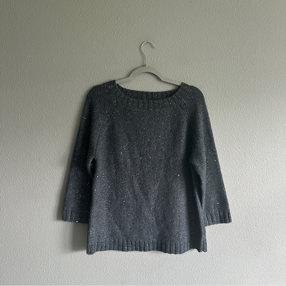 Talbots Crop Sleeve Sequin Gray Sweater XL